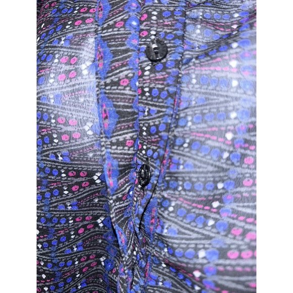 AMERICAN EAGLE Sz MEDIUM Poly Chiffon Peasant Blouse Tunic Blue Pink EUC - Picture 4 of 10